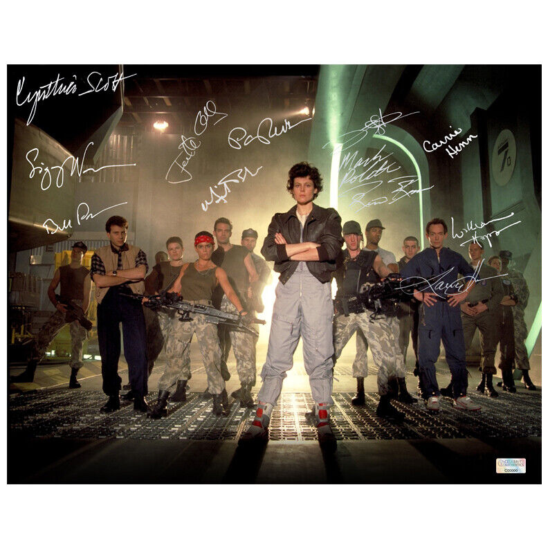 Sigourney Weaver, Paxton, Aliens Cast Autographed Locked and Loaded 11x14 Photo Poster painting