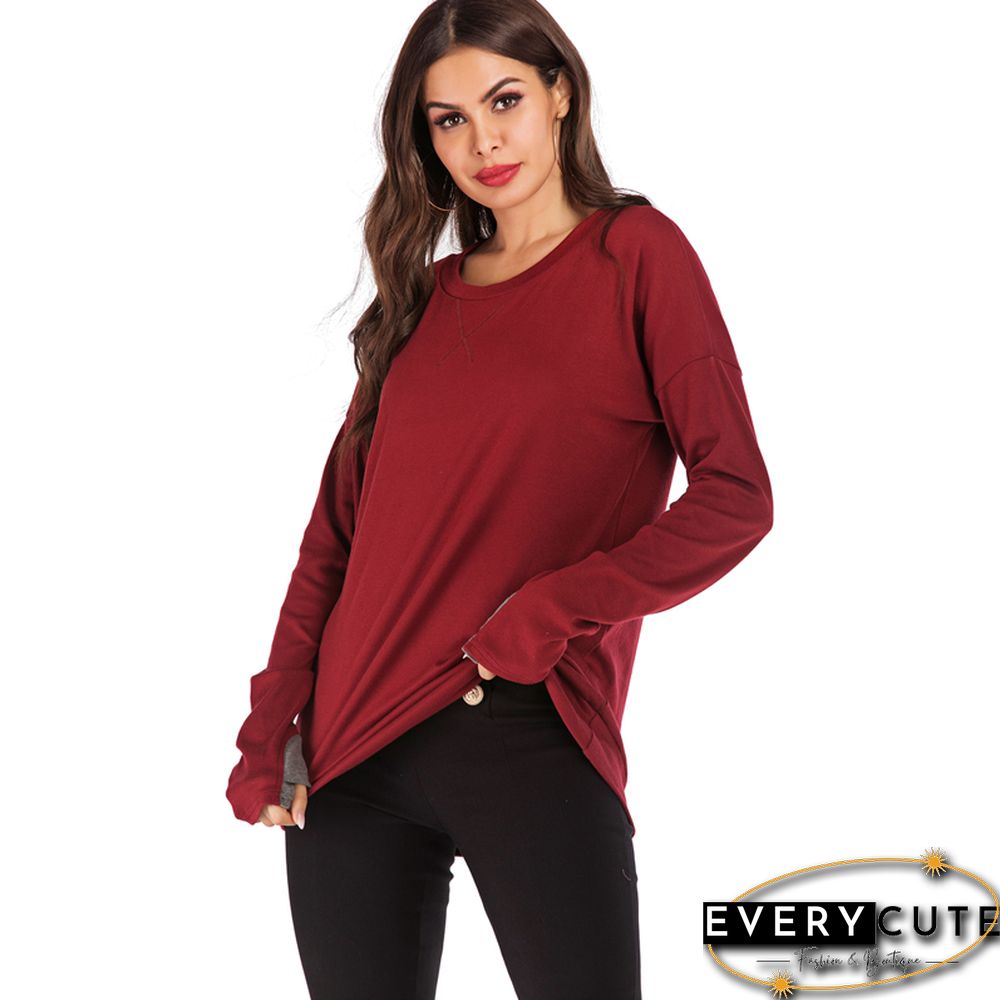 Wine Red Long Sleeve Pullover Sweatshirt