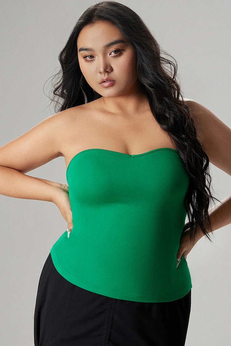 Xpluswear Design Plus Size Casual Tube Top Green Sleeveless Knitted Tube Top [Pre-Order]