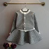 Kid Baby Girl Autumn Plaid Knitted Suit Cardigan Sweater 2 Pcs Sets