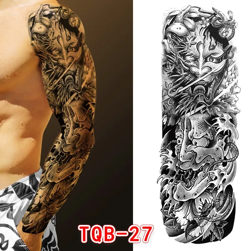 Sdrawing Temporari Tattoo Sticker for Men Death Skull Henna Skeleton King Animal Arm Leg Tatoo Pattern Fake Tattoo for Woman