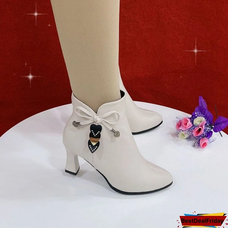 Women Boots Shoes Winter Flower High Heel Boots Rhinestone Ankle Boots Zipper Yellow White Wedding Shoes
