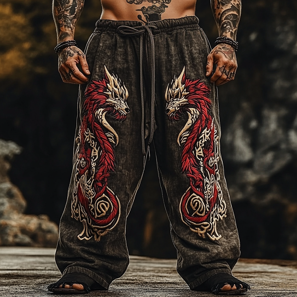 Men's Viking Tribal Celtic Fenrir Wolf Vintage Knot Casual Pants