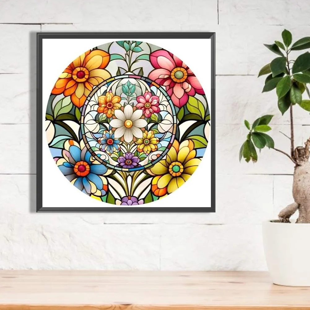 Partial AB Diamond Painting - Full Round Drill - Stained Glass Flower(Canvas|45*45cm)