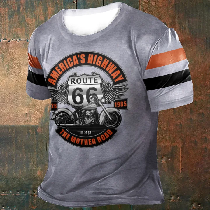 BrosWear Men'S Retro Wing Route 66 Print T-Shirt