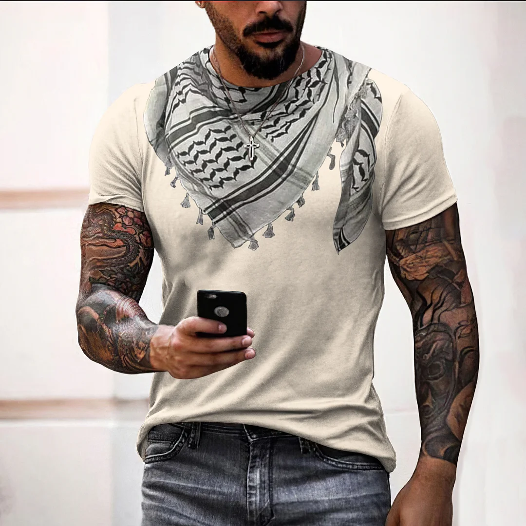 Men's I Hope Peace Forever Kufiya Inspired Print Casual T-Shirt