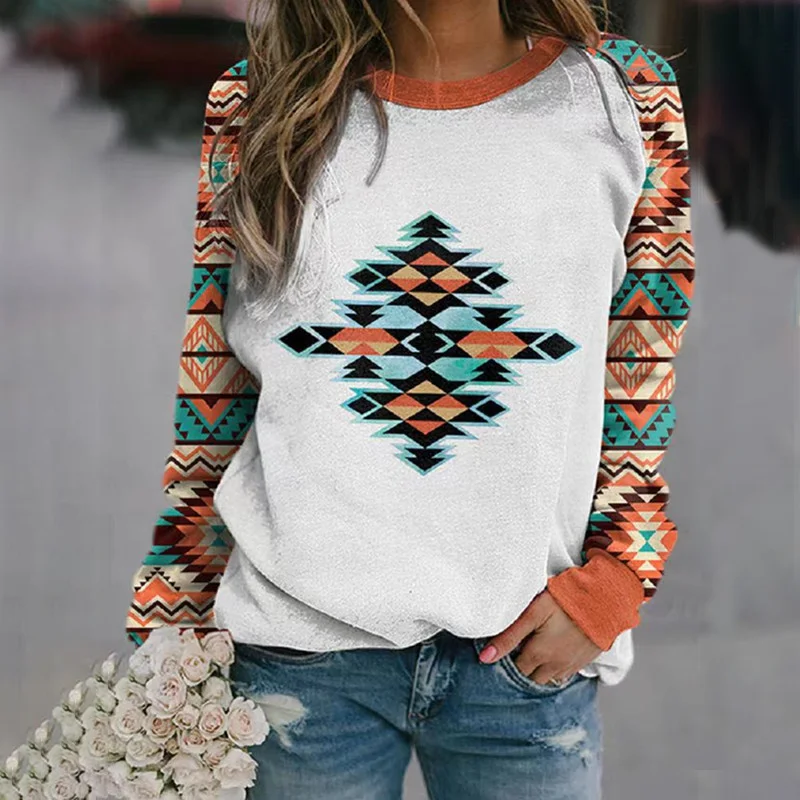 Contrast Color Retro Geometric Printed Sweatshirt