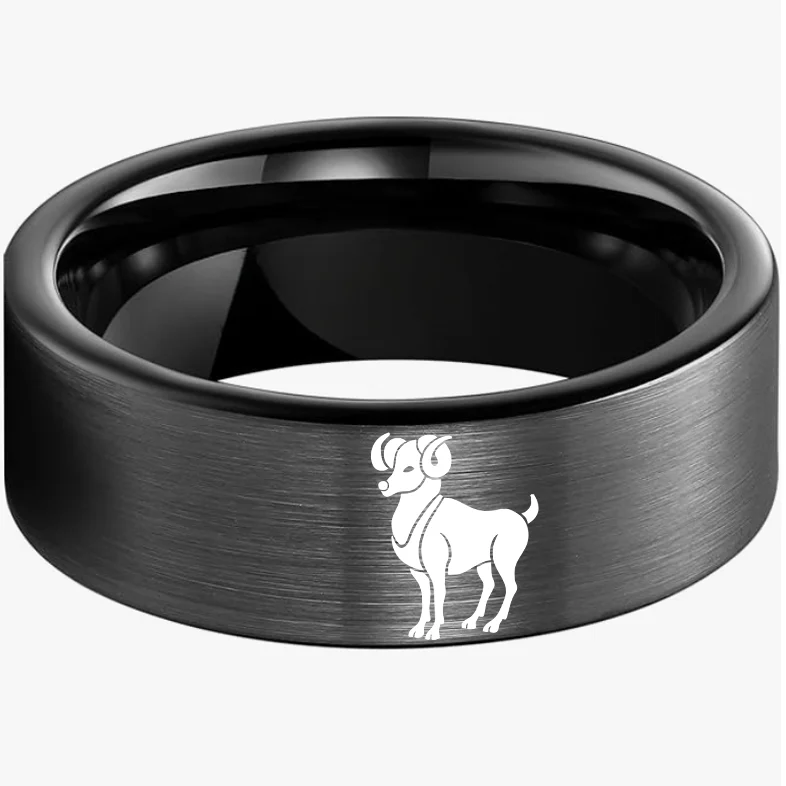 Flat Aries Tungsten Wedding Bands Tungsten Rings Black Comfort fit for Women or Men 4MM 6MM 8MM