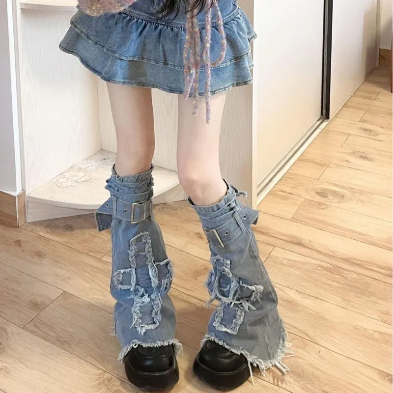 Breakj Breakj Leg Set Thin Drawstring Pile Socks Crucifix Design Boots Horn Socks Tide Woman