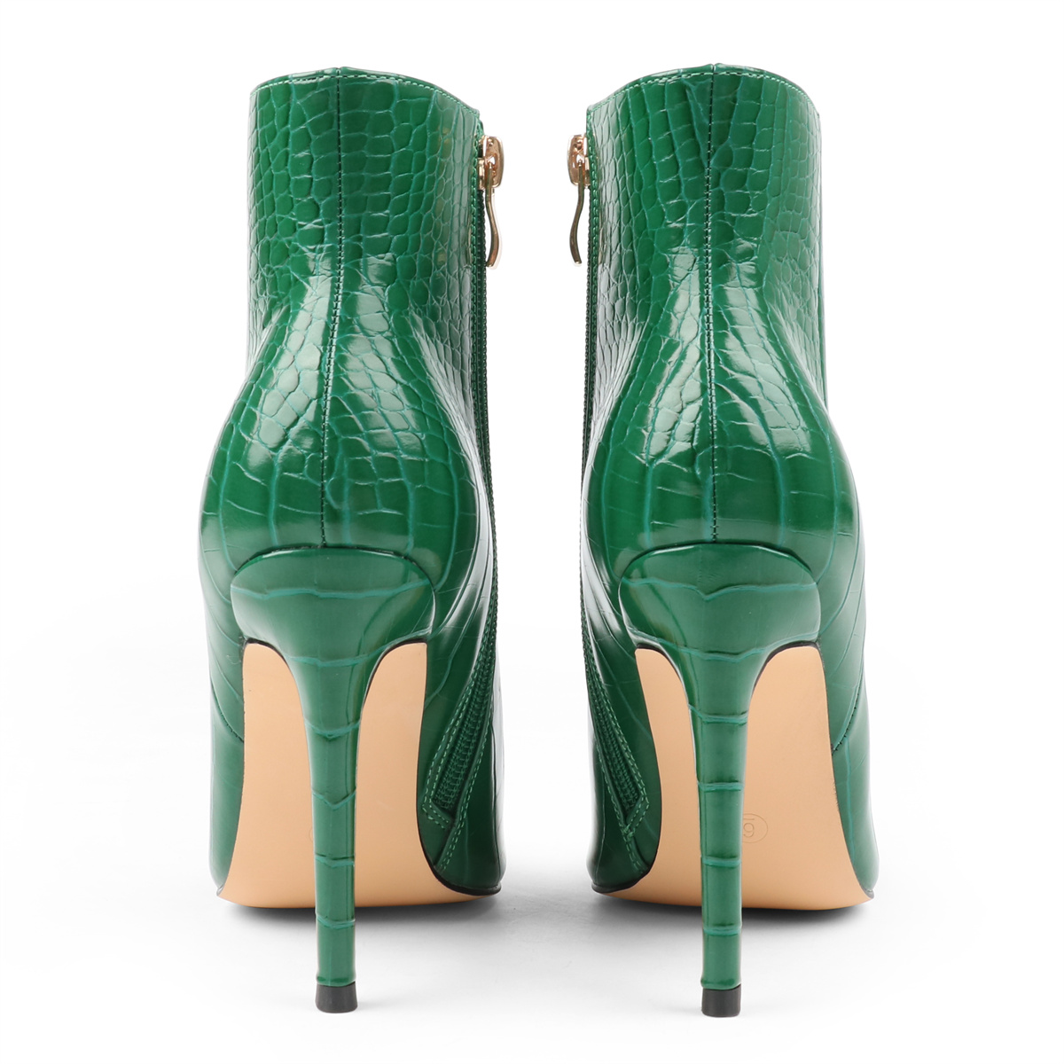 100mm Women's Ankle Boots Middle Heels Pointed Toe Stiletto Apricot Bottom Croc Boots-MERUMOTE