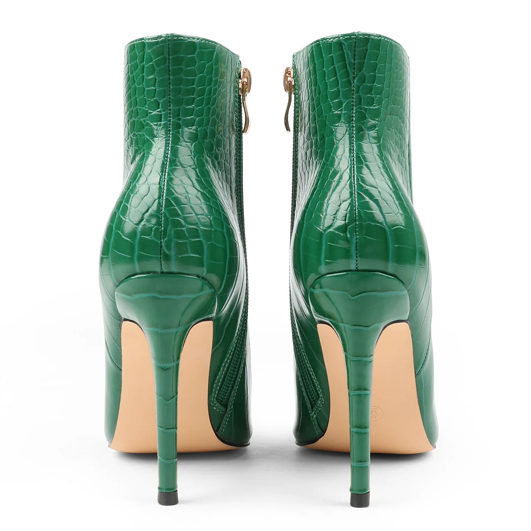 100mm Women's Ankle Boots Middle Heels Pointed Toe Stiletto Apricot Bottom Croc Boots-MERUMOTE