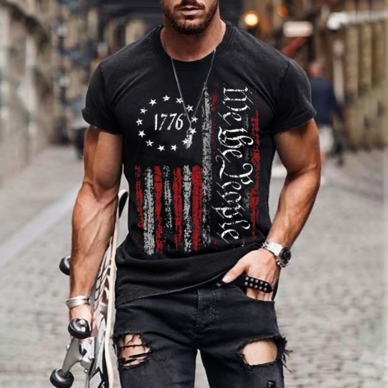 Fashion America stars printed men's letter T-shirt - Krazyskull