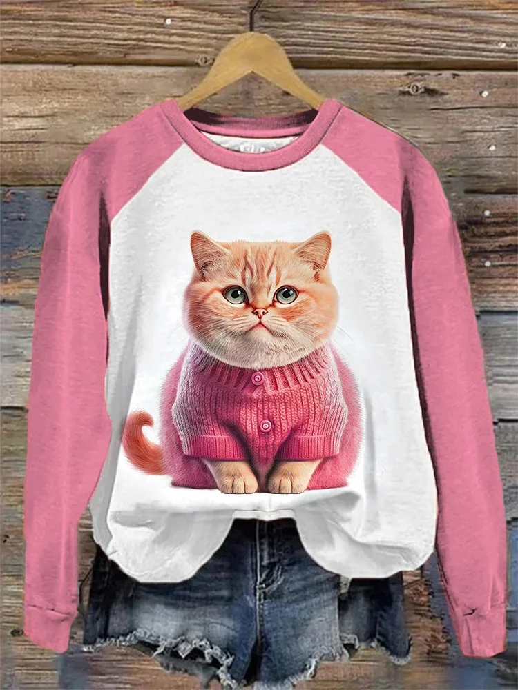 Women's Cute Cat Print Casual Sweatshirt socialshop
