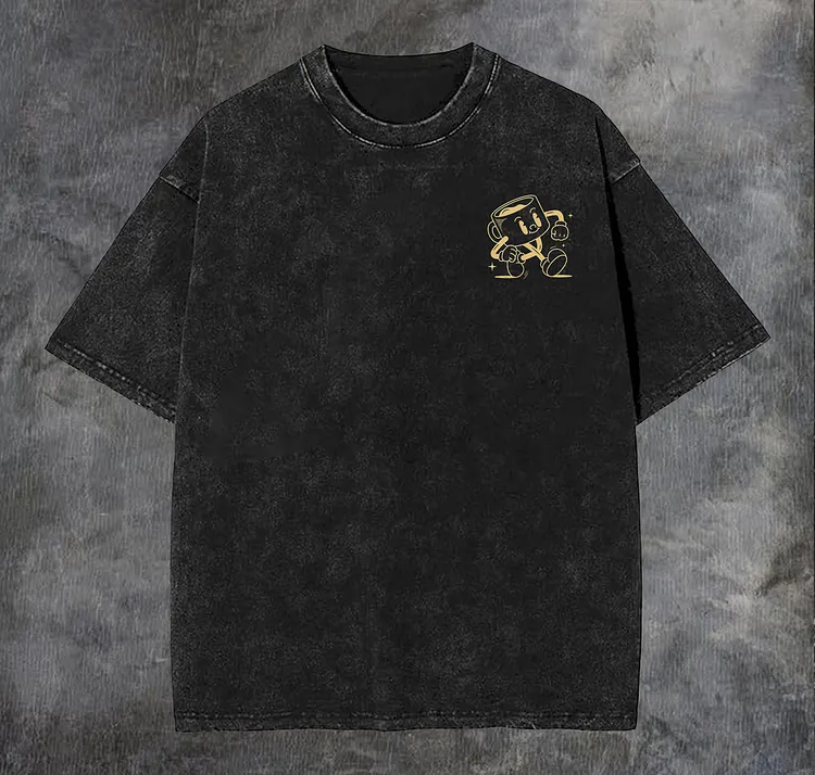 More Espresso Less Depresso Printed Vintage Washed T-shirt（Double-sided Print）