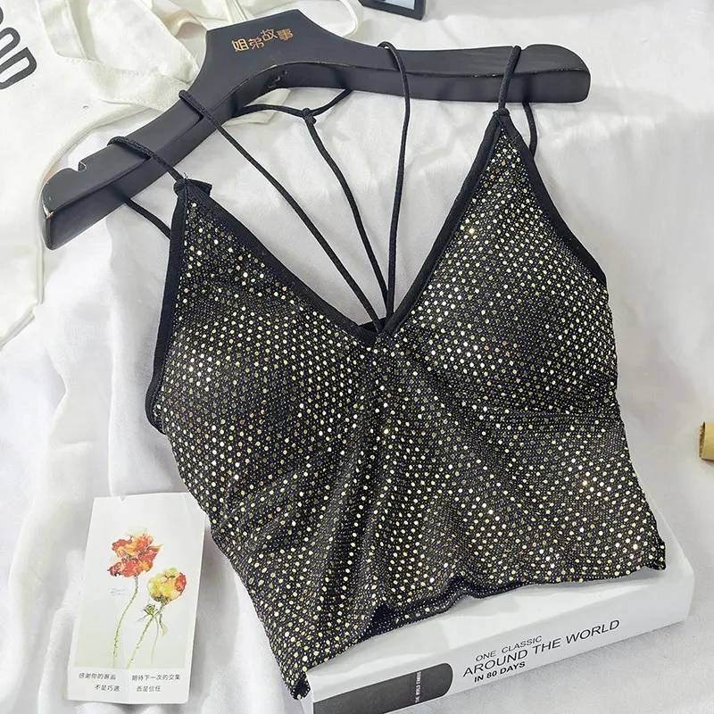 Uveng Uveng Summer Short Sling Dress Slit Women's Small Vest Club Sexy Cross-Back Neck Net Live