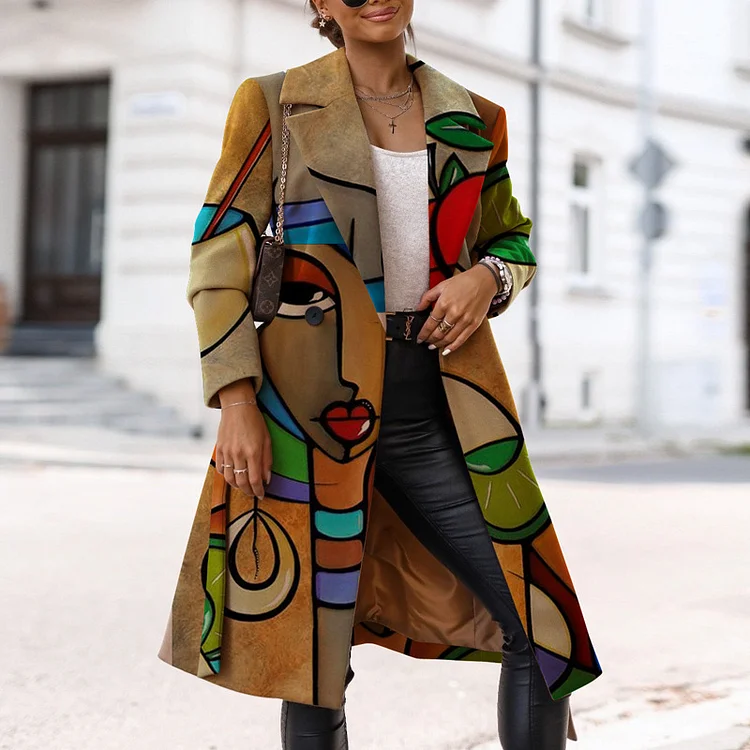 LADYSY Fashionable Printed Mid-Length Windbreaker Coat Jacket 