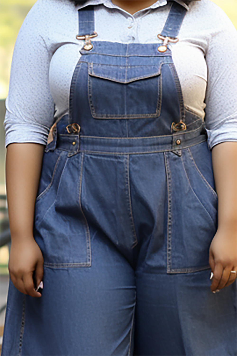 Plus Size Daily Blue Spring Summer Pocket Overall Denim Rompers [Pre-Order]