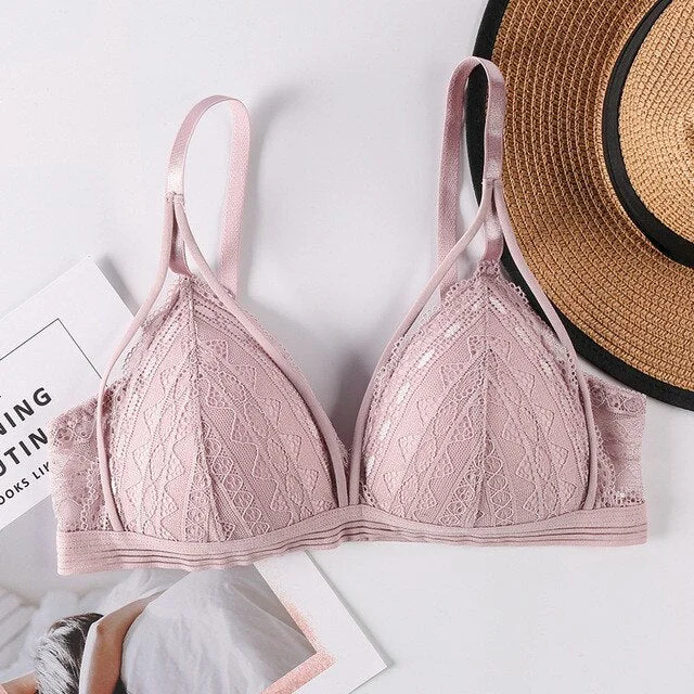 Sexy Lace Bralette Wireless Bras For Women Transparent Underwear One-Piece Floral Lace Brassiere Push Up Lingerie Backless Bra