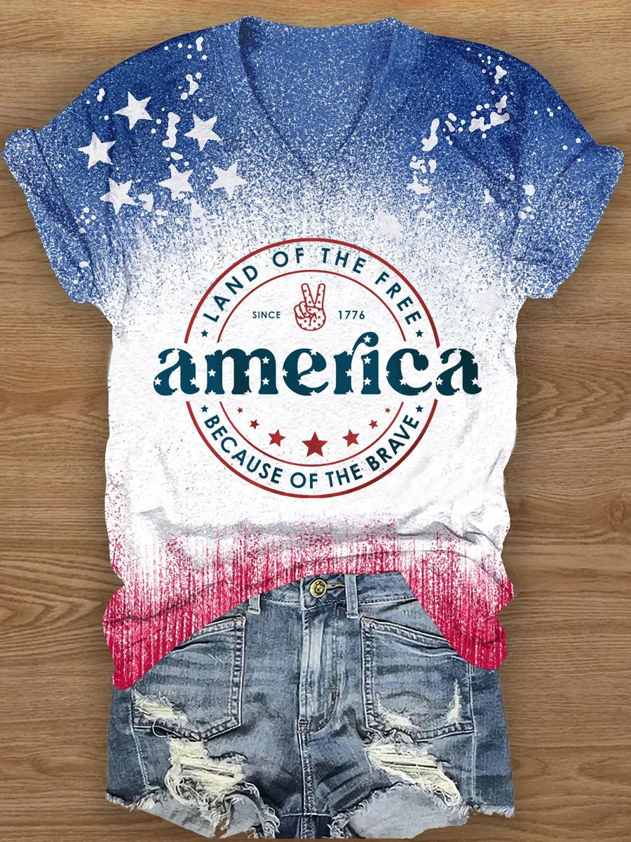 America Land Of The Free Because Of The Brave Tie Dye V-neck T-shirt