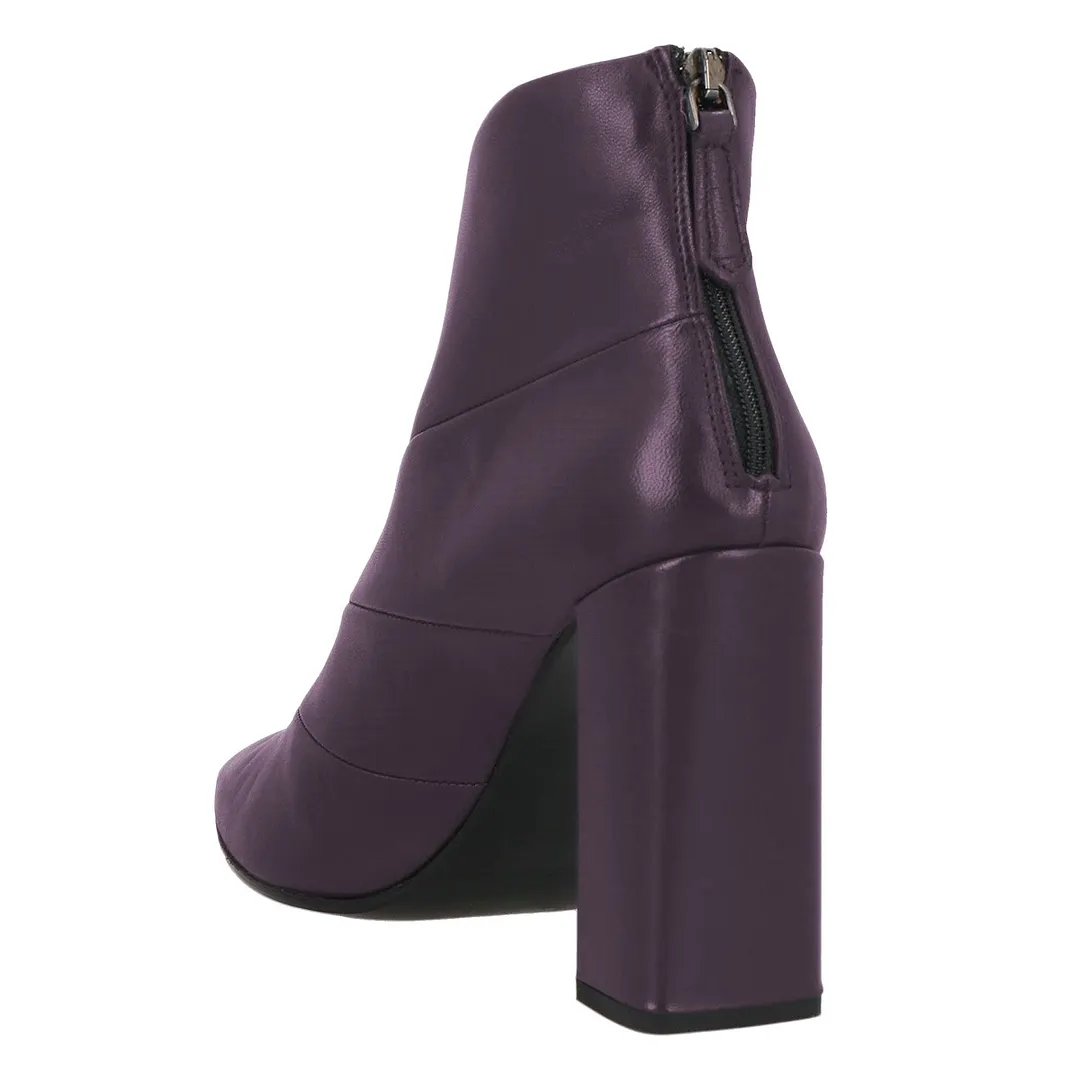 Dark Purple Pointed Toe Chunky High Heel Ankle Boots for Women
