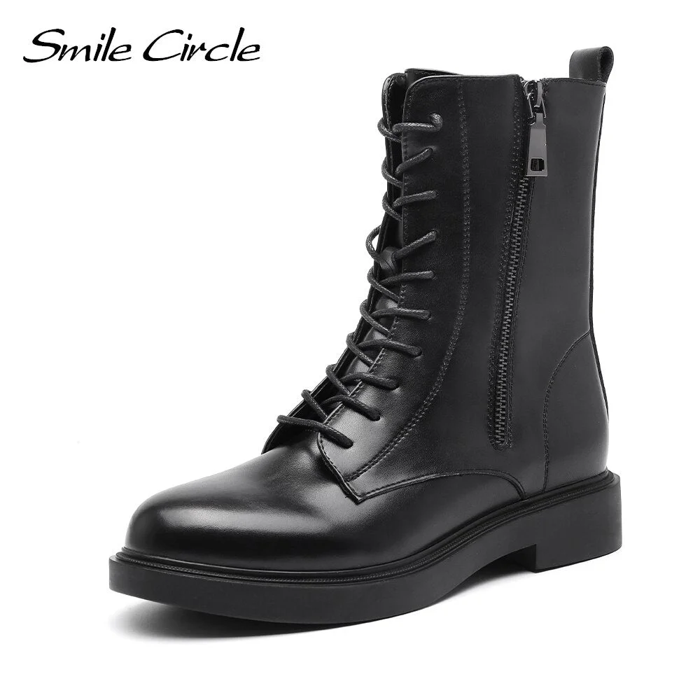Smile Circle Ankle Boots Women Flats Platform shoes Autumn Fashion Comfortable Round Side zipper Ladies Short Boots
