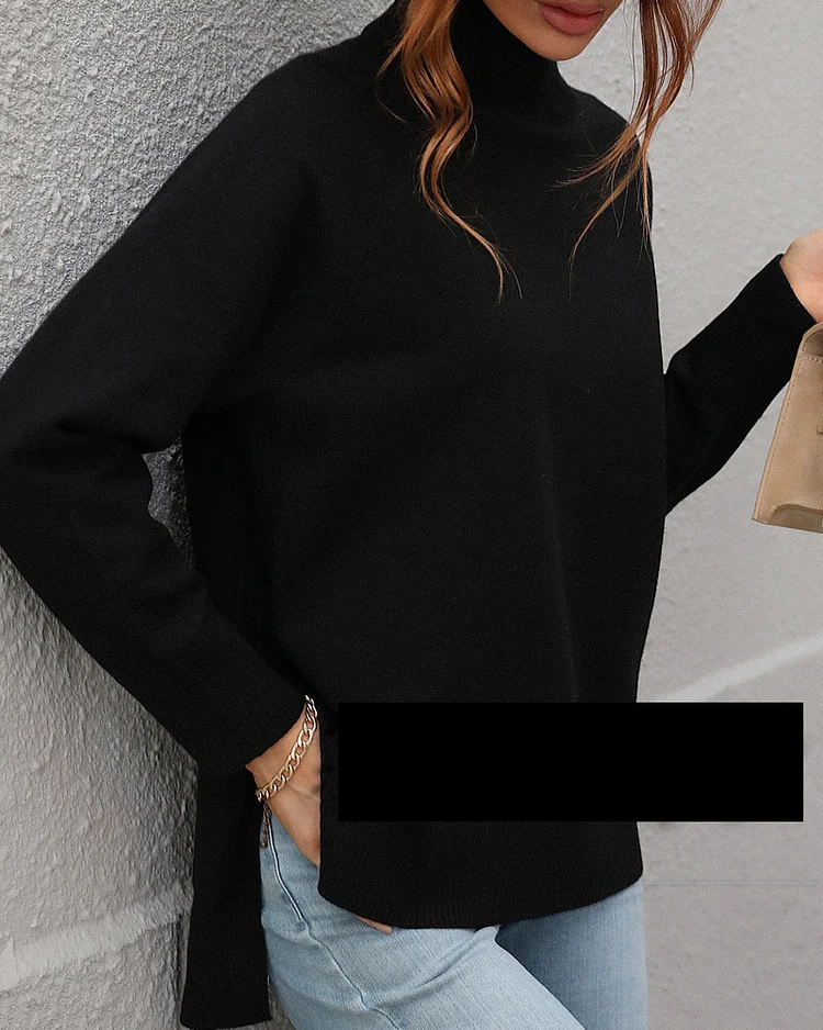 Solid Color Turtleneck Sweater