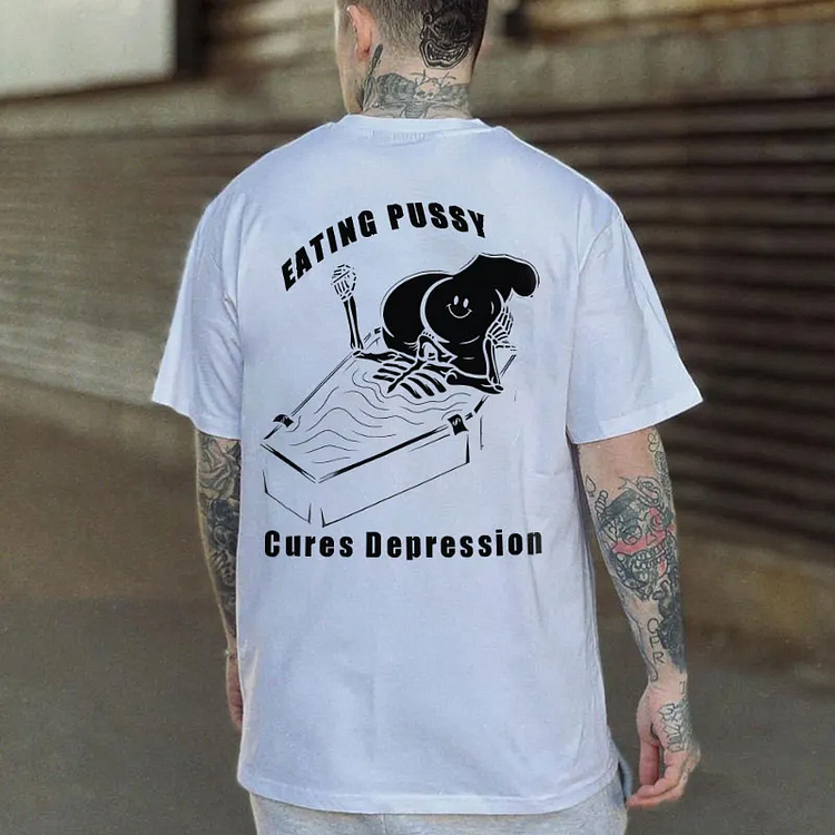 Eating cats can cure depression black printed T-shirt