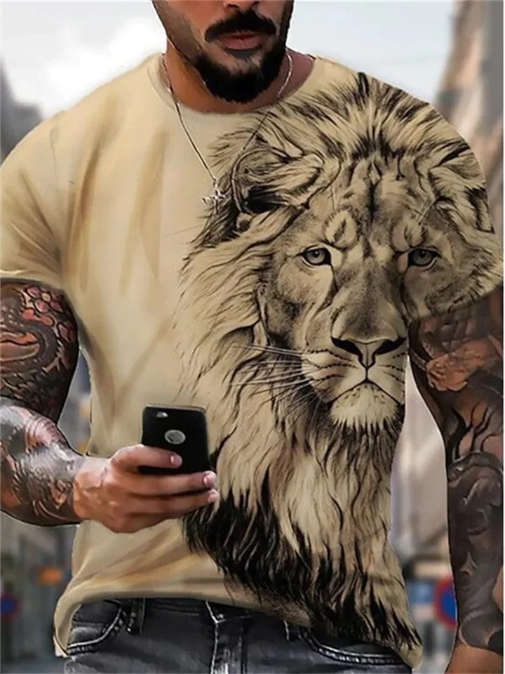 Men's Unisex T shirt Tee Lion Graphic Prints Crew Neck A B C D E 3D Print Plus Size Daily Holiday Short Sleeve Print Clothing Apparel Designer Plus Size Casual Big and Tall | 168DEAL