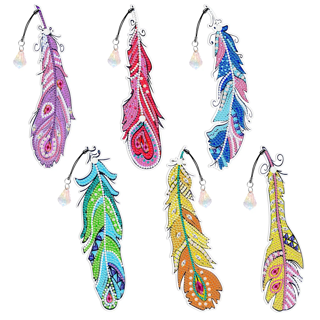 6pcs/set DIY Special Shaped Diamond Painting Bookmark | Feather(Single Side)