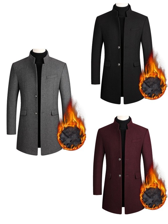 Men Autumn and Winter Mid-length Plush Padded Woolen Coat