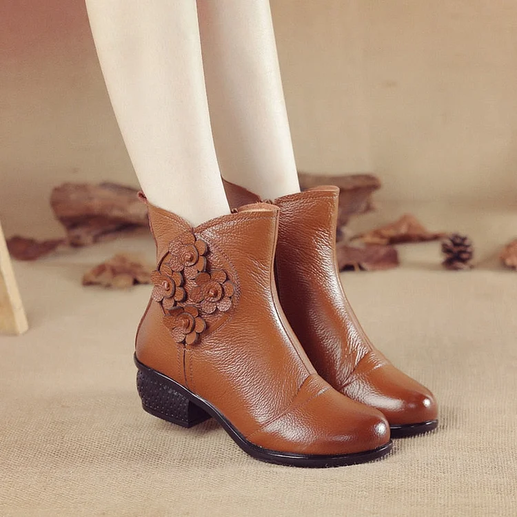 Genuine Leather Flower  Women's Boots Autumn Winter Boots QueenFunky