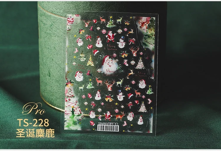 5D Christmas SnowFlake Snowman Nails Art Sticker Pro Frosted Thin Transparent Embossed New Year Nail Art Design Nail Stickers-Nail Inspo