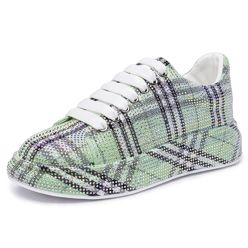 AIYUQI Women's Sneakers Shoes Big Size New Rhinestone Lace-up Women Loafers Fashion Glittering Student Shoes Women