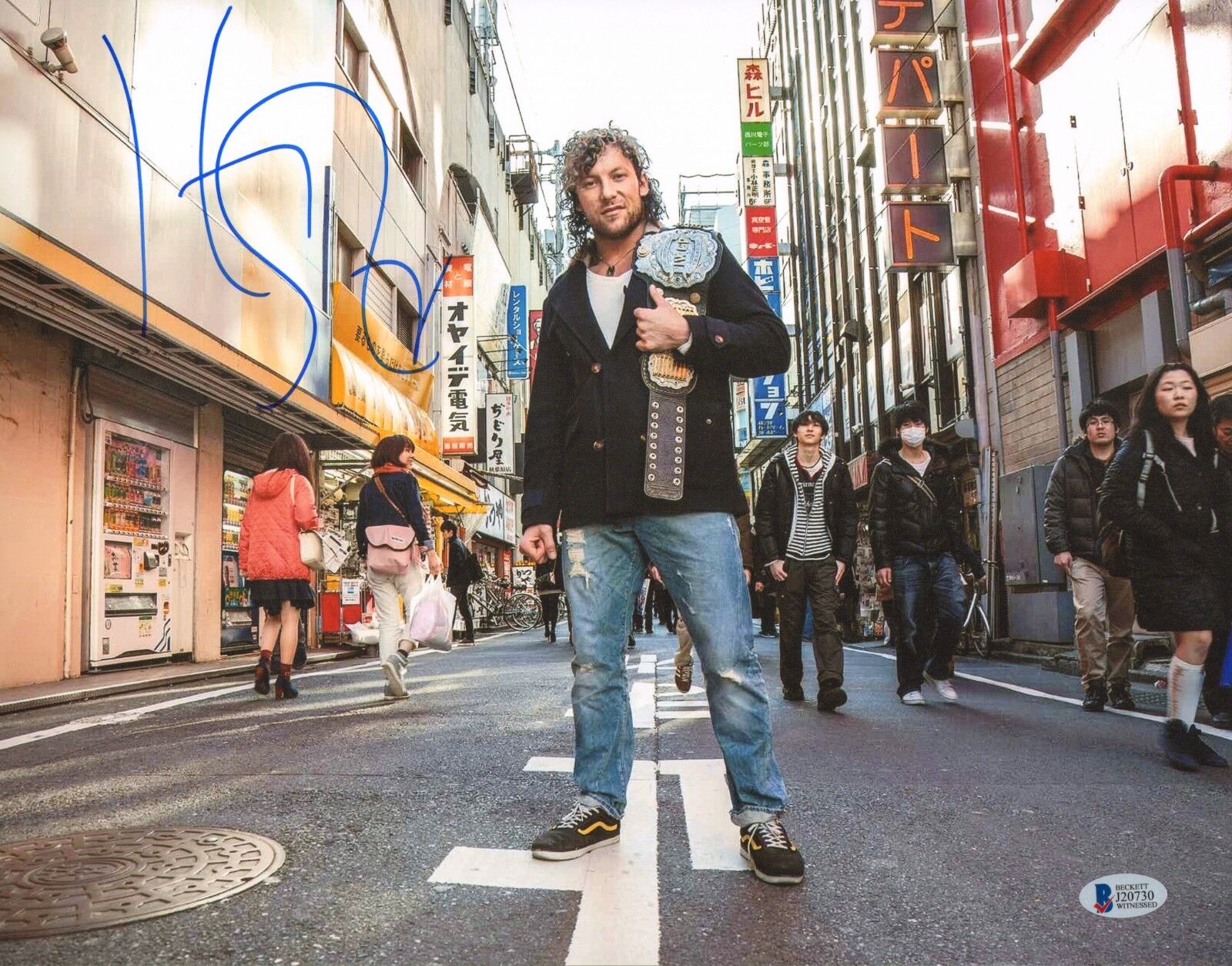 Kenny Omega Signed 11x14 Photo Poster painting BAS COA New Japan Pro Wrestling Belt Bullet Club