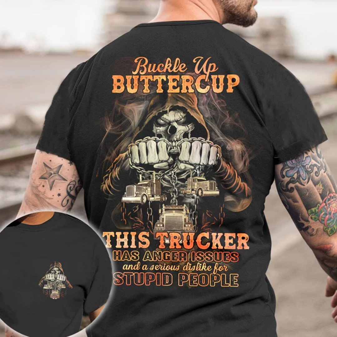 Button Down Buttercup Skull Full Print Men's Short Sleeve T-Shirt