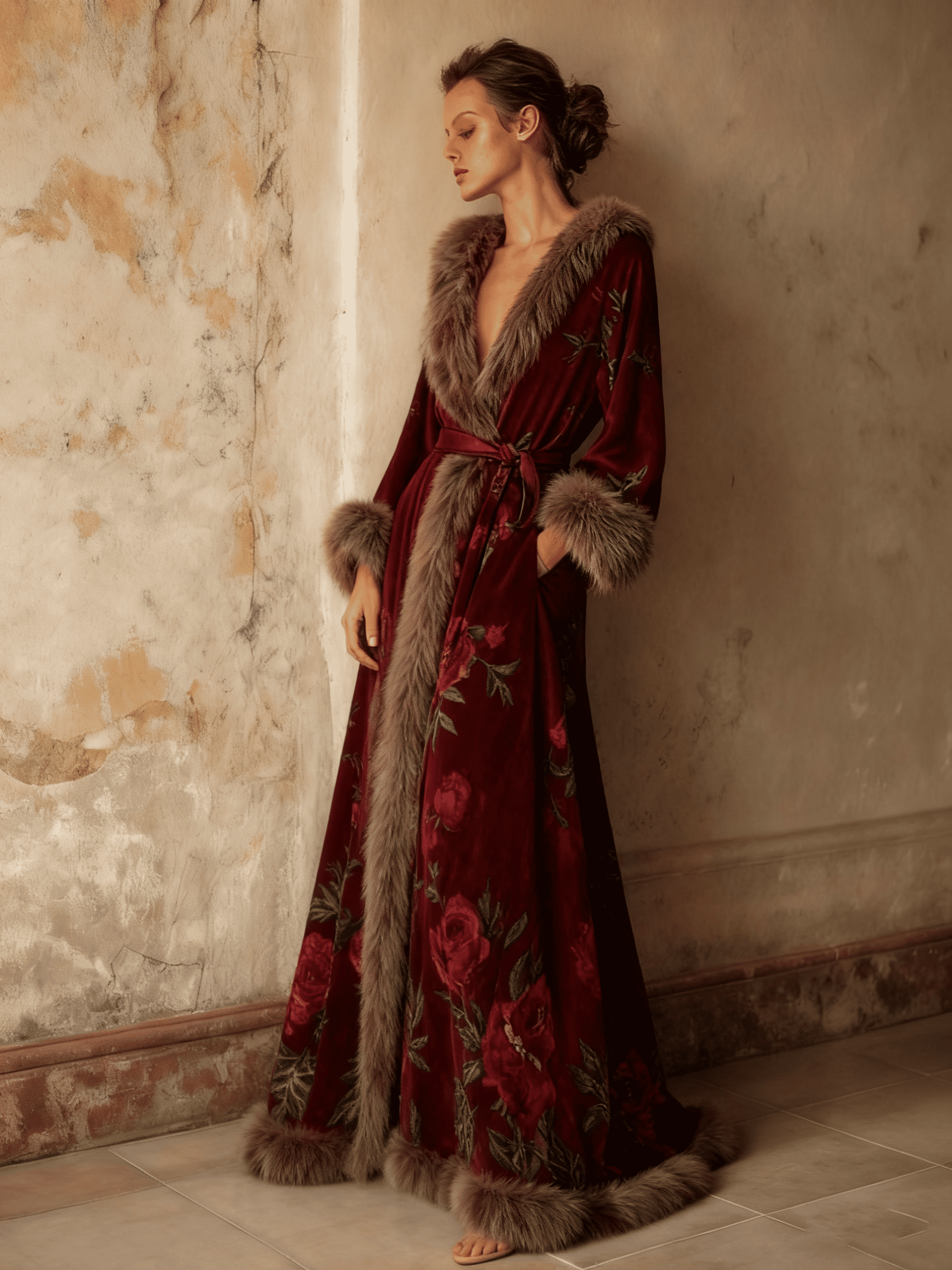Women's Autumn and Winter Cotton Velvet Blended Robe (With Belt)