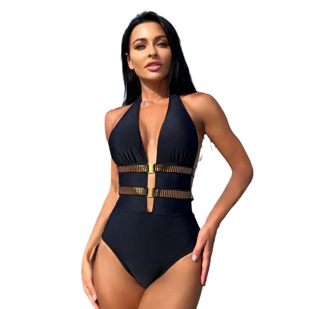 Uveng 2023 New Sexy Leak Back Webbing With Conjoined Swimsuit Bikini
