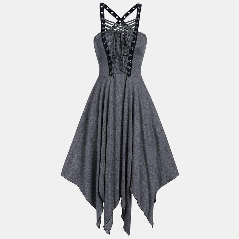Sleeveless Lace Up Strap Irregular Dress