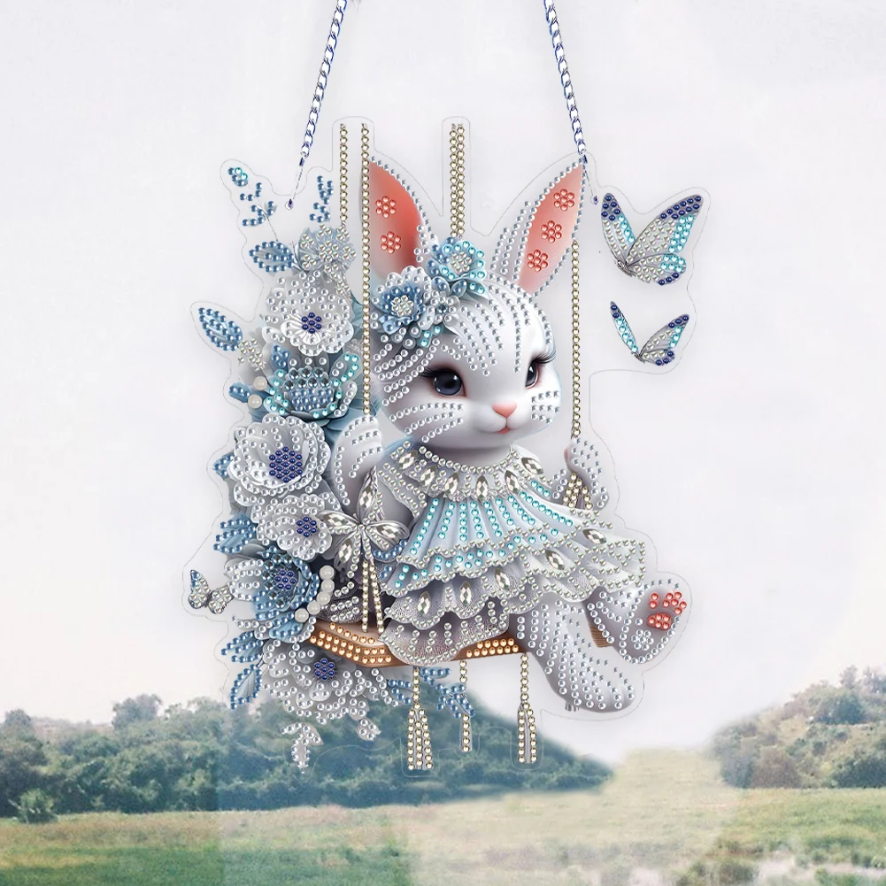 Easter Bunny Swing Diamond Art Hanging Pendant DIY Diamond Painting Dots Pendant