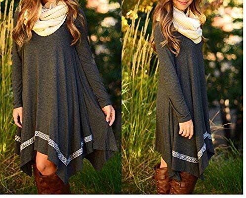 Womens Long Sleeve Loose Irregular Hem Autumn Dress