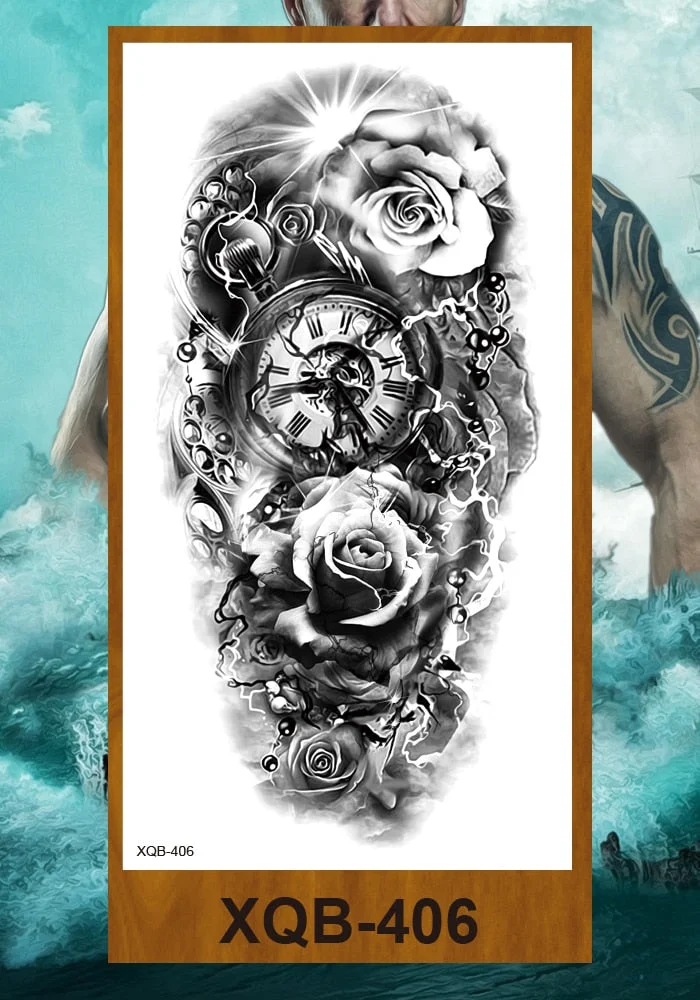 Temporary Tattoo Sticker Men Women Body Fake Tatoo Mechanical Robotic Arm Photorealistic Steampunk Astronaut Compass