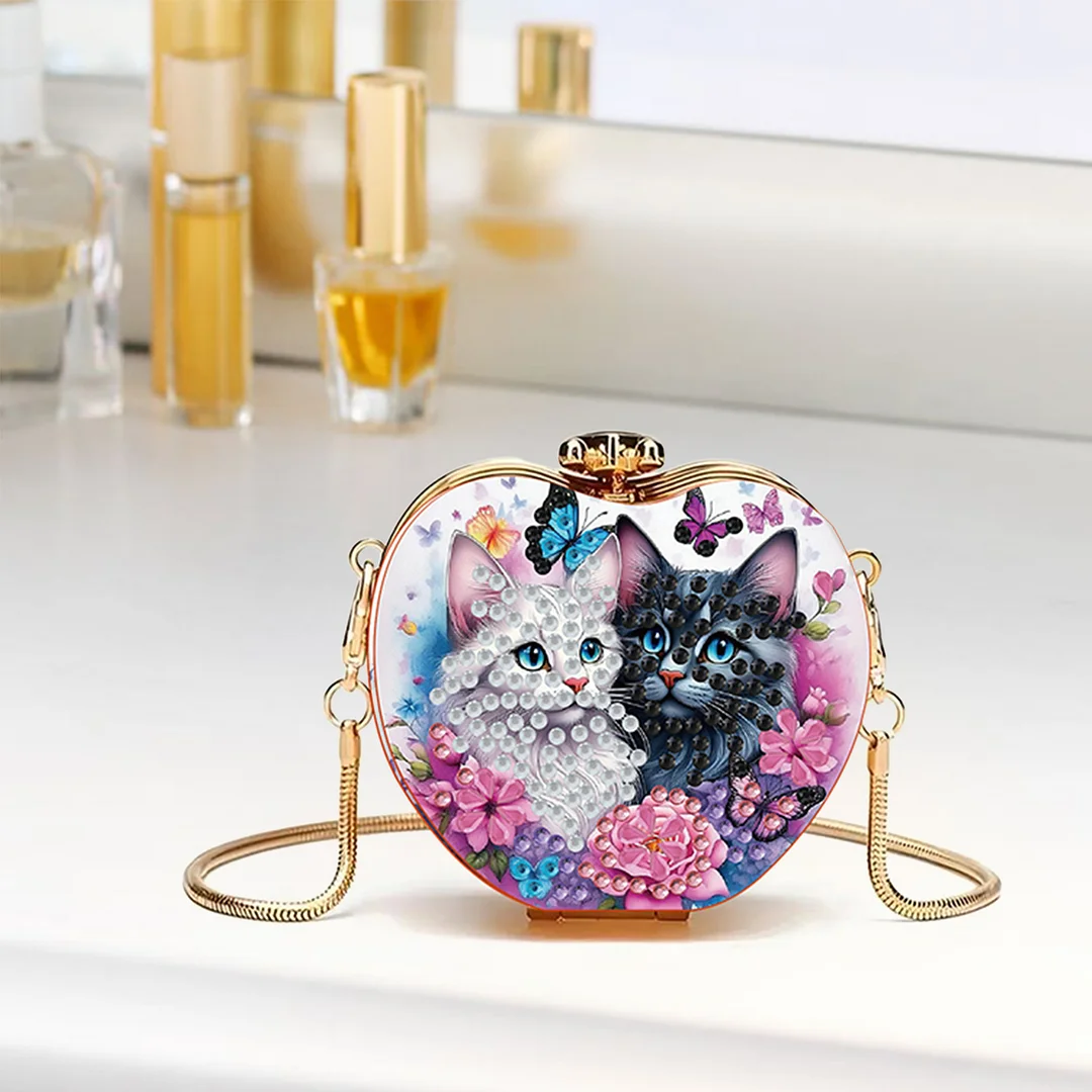 Two Cats DIY Acrylic Love Art Diamond Painting Coin Purse with Chain for Women