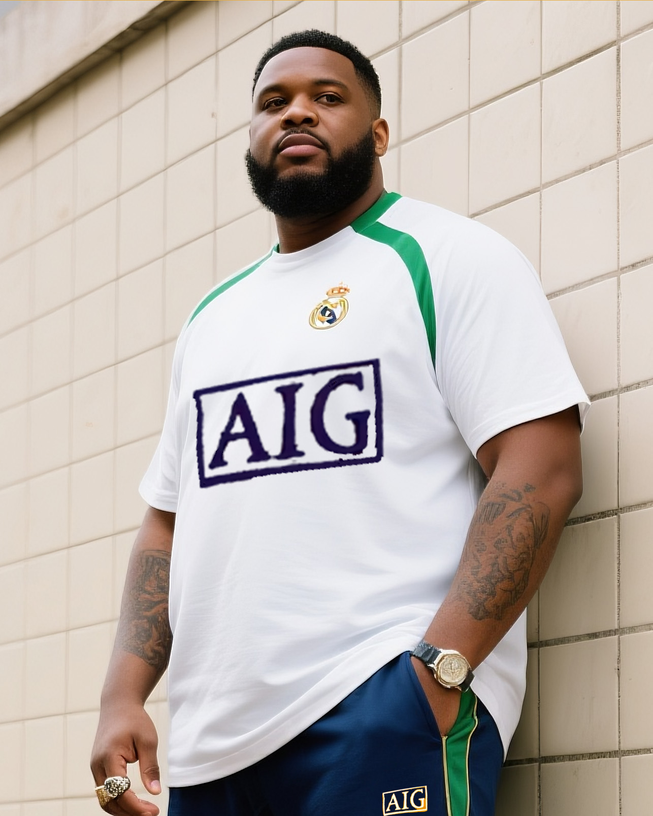 Big Boy Casual Sports Football Style Creative Stripe Crewneck Short Sleeve T-shirt Trousers Suit