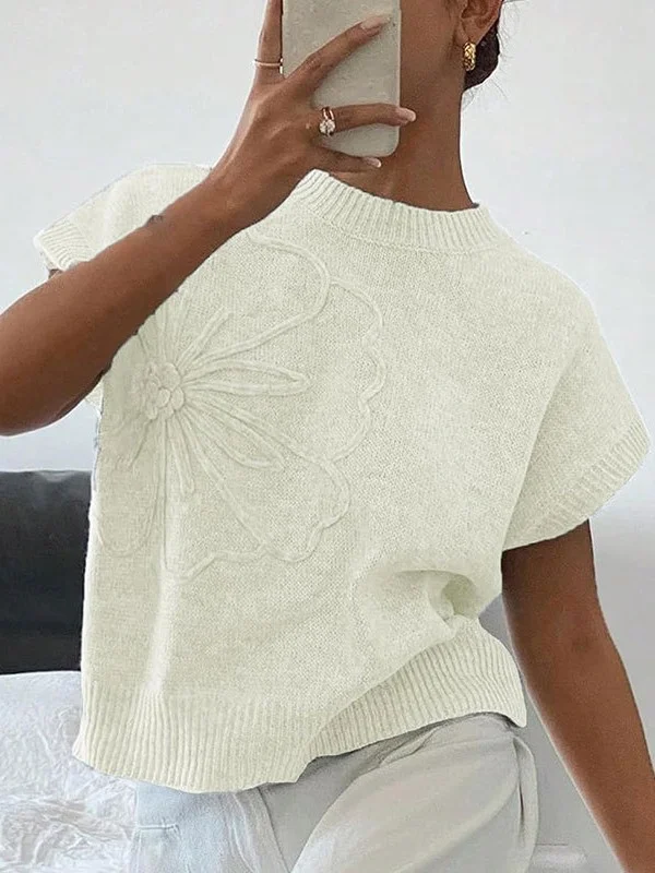 Athvotar Athvotar Loose Women's Sweater Solid Color Knitted Embroidered Sleeveless Vest Vest Topess