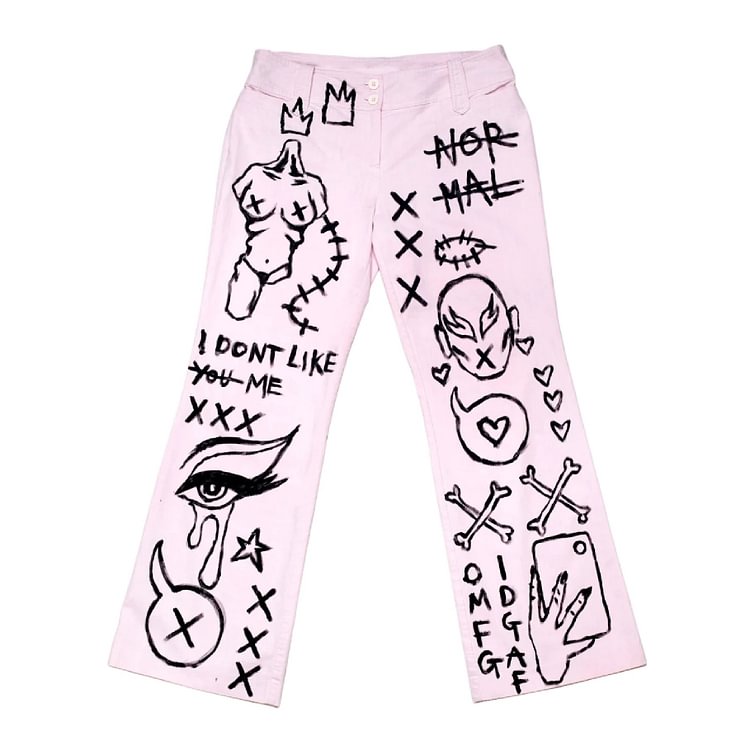 Pink Line Drawing Letter Print Pants
