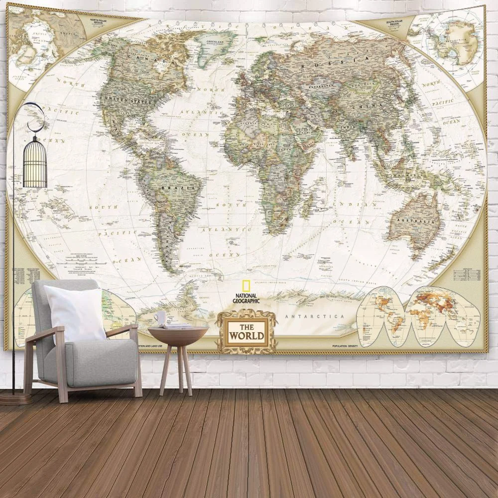 World Map 3D Print Polyester Geometric Wall Hanging Tapestry Decor Oil Painting Beach Towel Sleeping Pad Yoga Blanket Mat