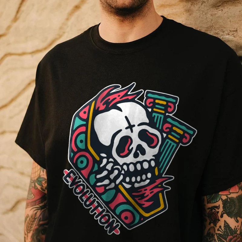 Evolution skull print designer casual t-shirt - Krazyskull