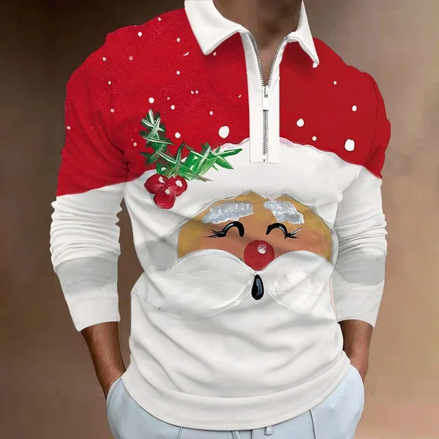 Men's Christmas Polo Shirt Long Sleeve Party