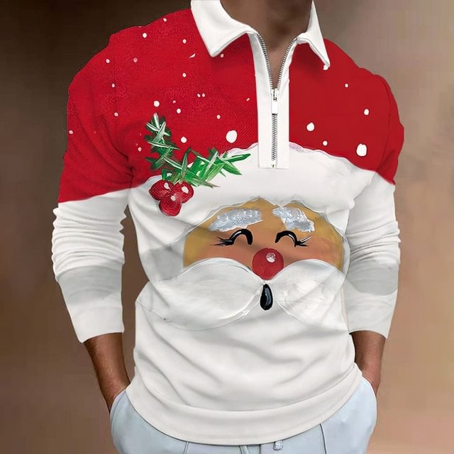 Men's Christmas Polo Shirt Long Sleeve Party