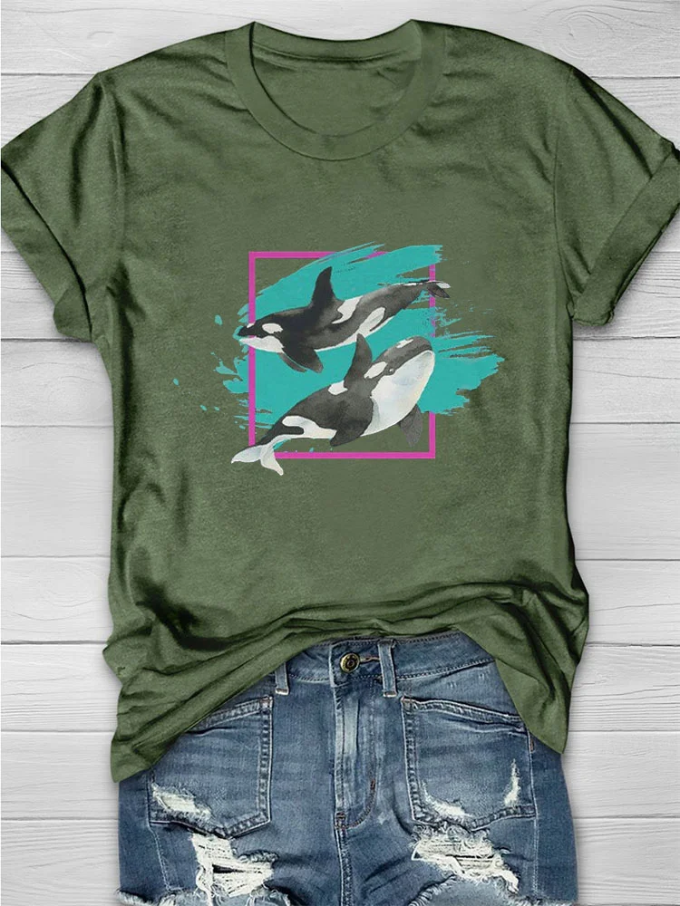 Eagerlys  Whale Retro Environmental Graphic T-shirt Eagerlys